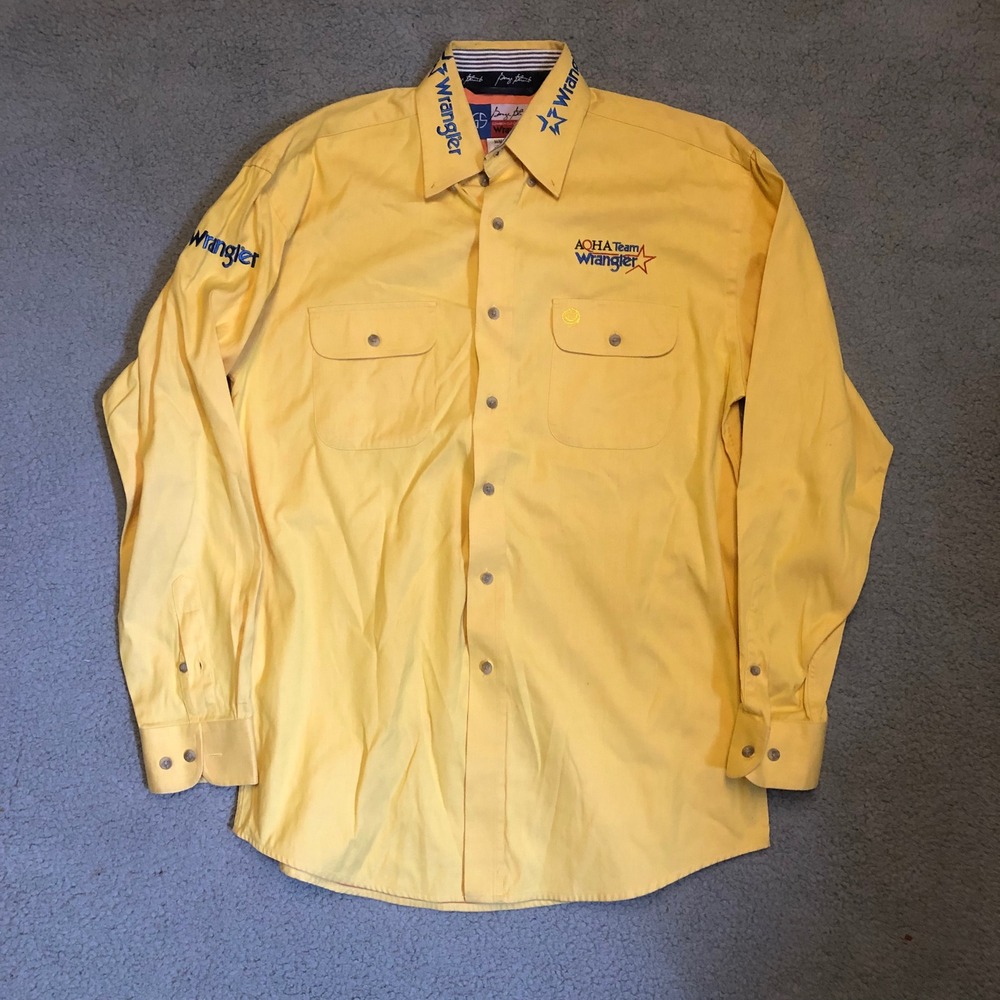 Vtg 90s George Strait Wrangler AQHA Team Yellow Western Button Down Shirt Mens M